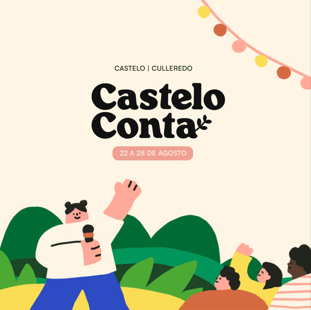 Imaxe do Castelo Conta: o logotipo con ilustracións de xente cantando e escoitando